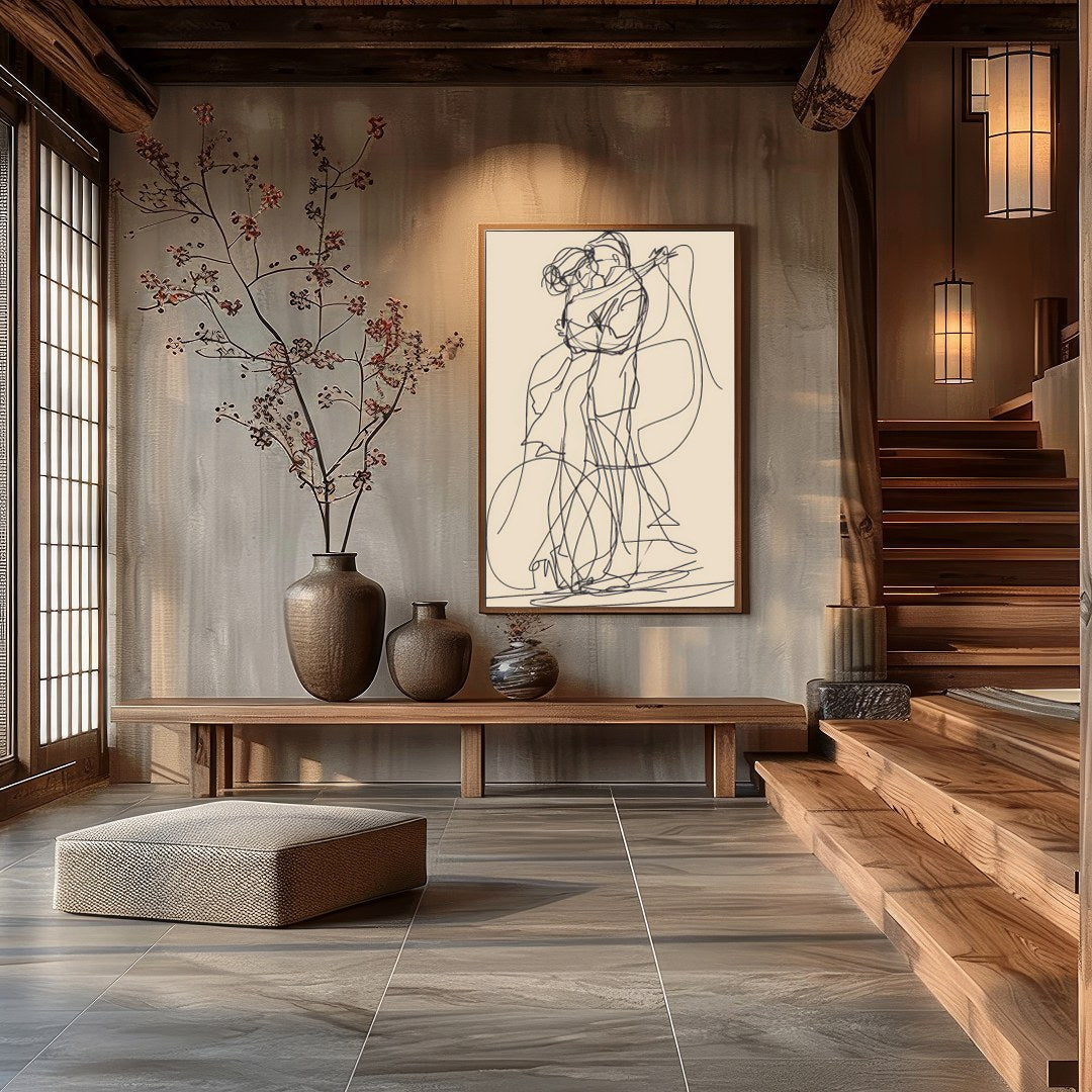 This captivating line art piece captures the beauty of human connection in minimalist form. The for Hall