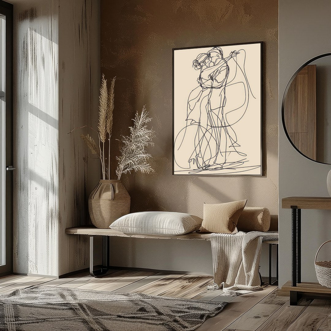 This captivating line art piece captures the beauty of human connection in minimalist form. The for studio