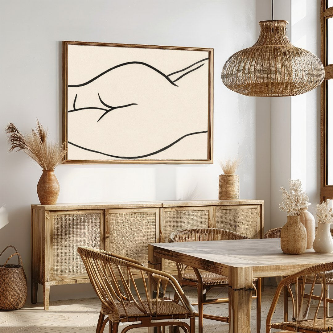 This minimalist line drawing captures the graceful curves of the human form with effortless for Dining