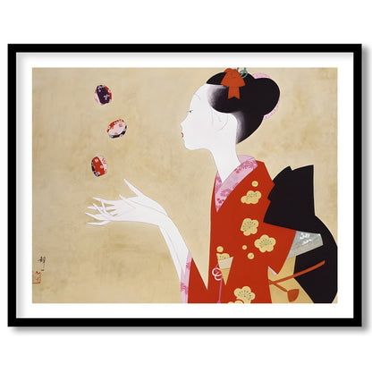 This exquisite artwork captures the serene beauty and grace of a geisha, adorned in a striking red for bedroom