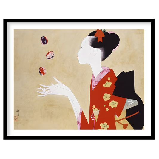 This exquisite artwork captures the serene beauty and grace of a geisha, adorned in a striking red for bedroom