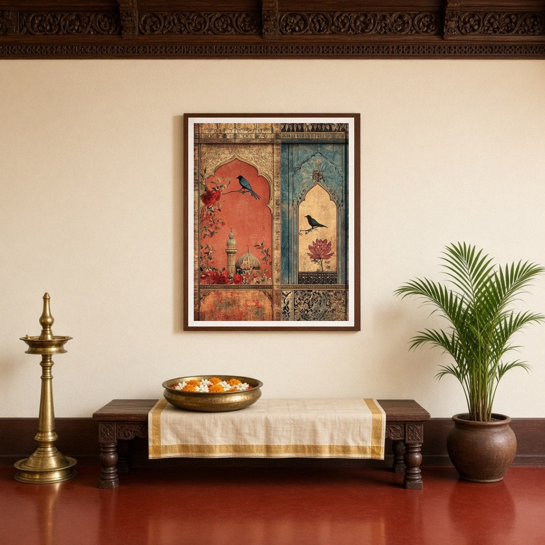 Immerse yourself in the elegance of Mughal artistry with this exquisite wall art, capturing the for Entrance