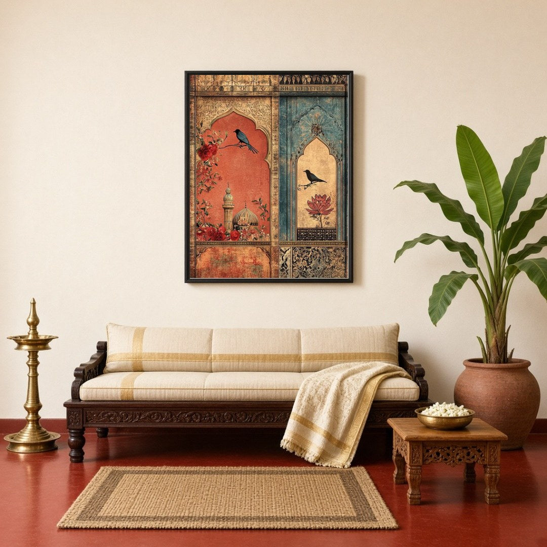 Immerse yourself in the elegance of Mughal artistry with this exquisite wall art, capturing the for Living Room