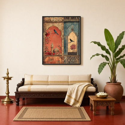 Immerse yourself in the elegance of Mughal artistry with this exquisite wall art, capturing the for Living Room