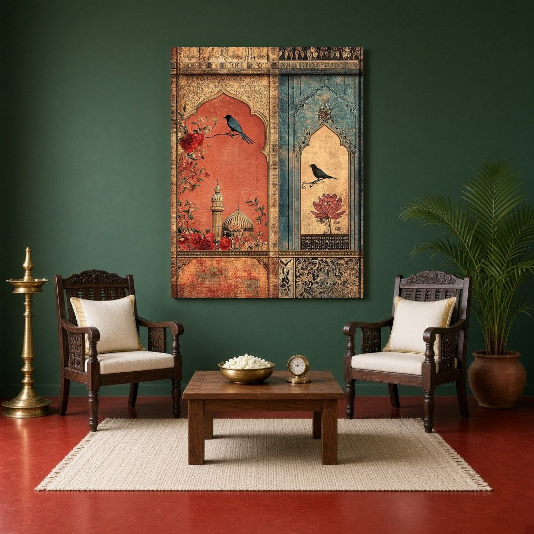 Immerse yourself in the elegance of Mughal artistry with this exquisite wall art, capturing the for Sitting Area