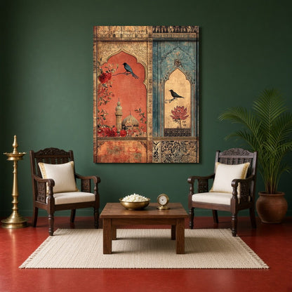 Immerse yourself in the elegance of Mughal artistry with this exquisite wall art, capturing the for Sitting Area
