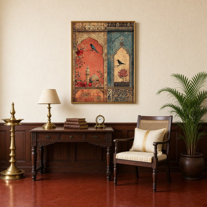 Immerse yourself in the elegance of Mughal artistry with this exquisite wall art, capturing the for Study