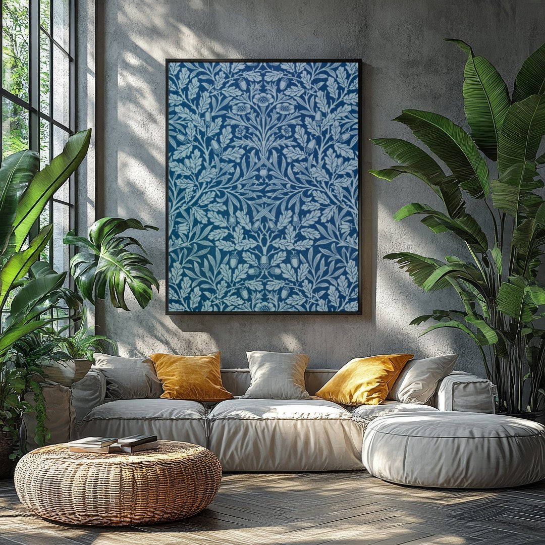 This exquisite artwork showcases an intricate botanical design against a rich ocean blue backdrop. for Balcony