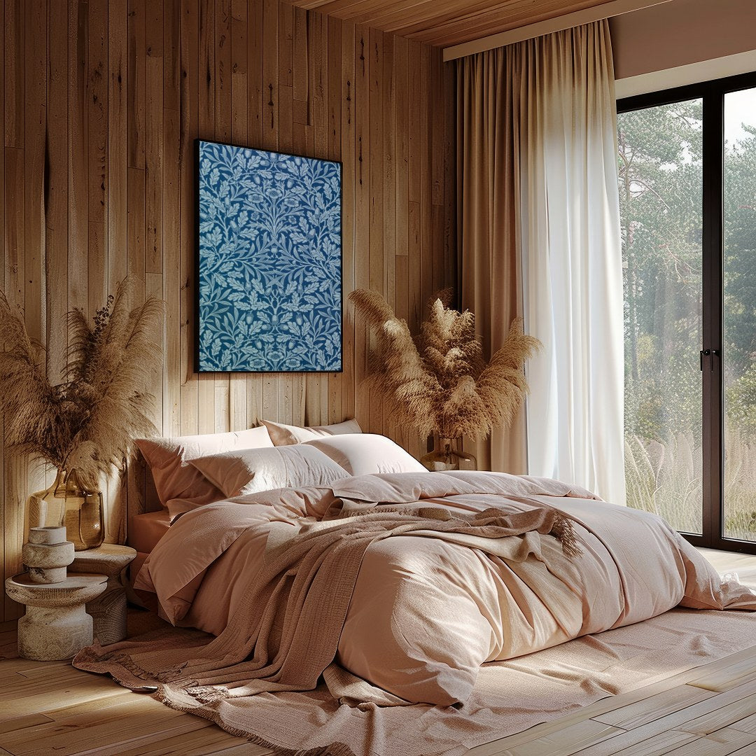 This exquisite artwork showcases an intricate botanical design against a rich ocean blue backdrop. for Bedroom