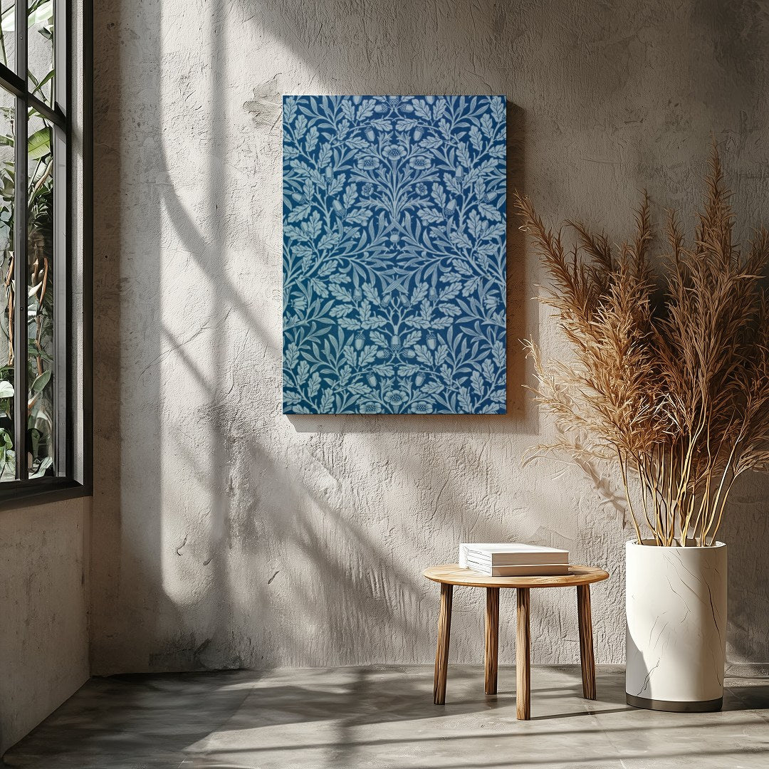 This exquisite artwork showcases an intricate botanical design against a rich ocean blue backdrop. for Entrance