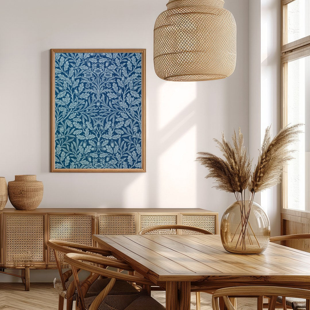 This exquisite artwork showcases an intricate botanical design against a rich ocean blue backdrop. for Extra Kitchen