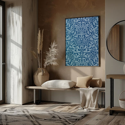 This exquisite artwork showcases an intricate botanical design against a rich ocean blue backdrop. for home