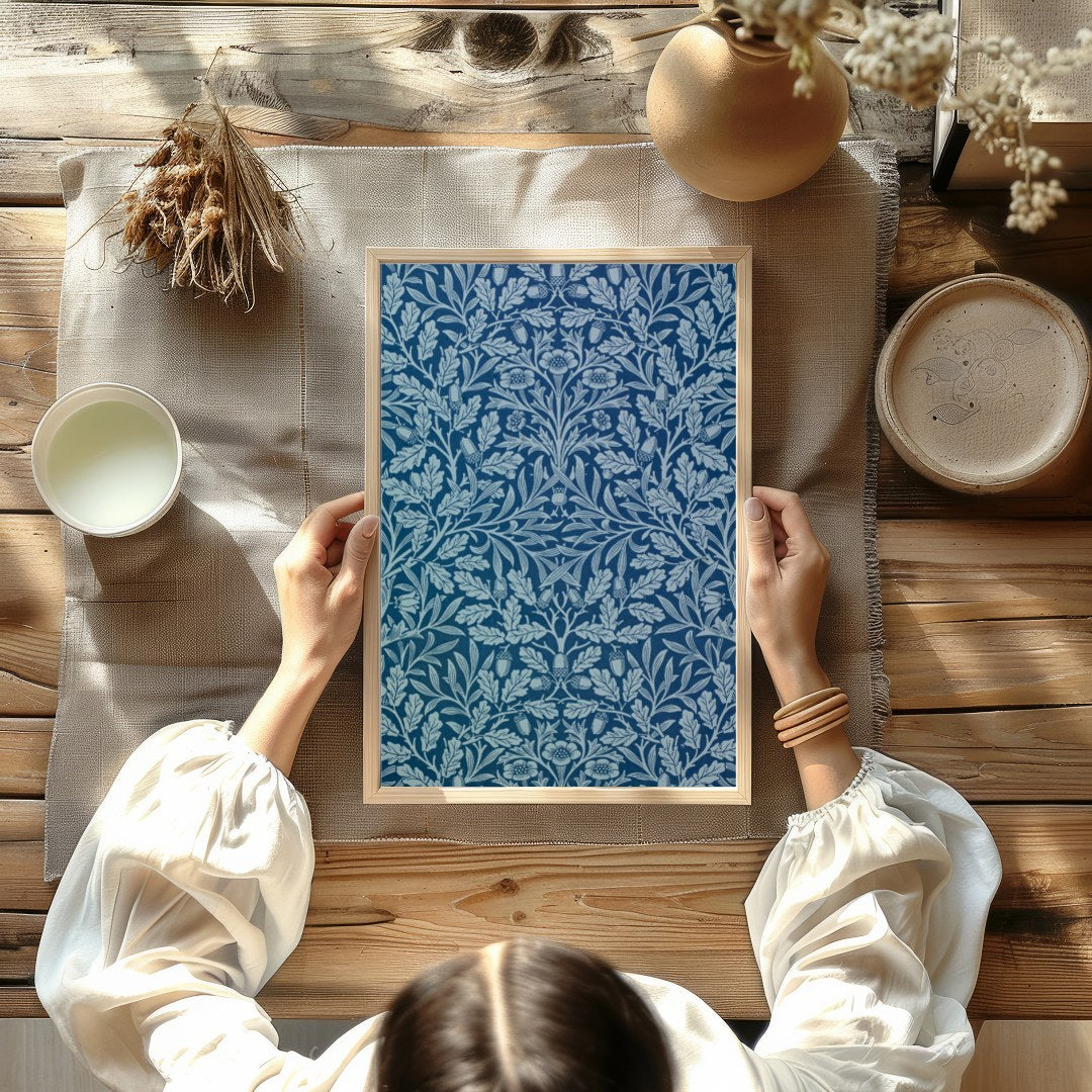 This exquisite artwork showcases an intricate botanical design against a rich ocean blue backdrop. for Kitchen