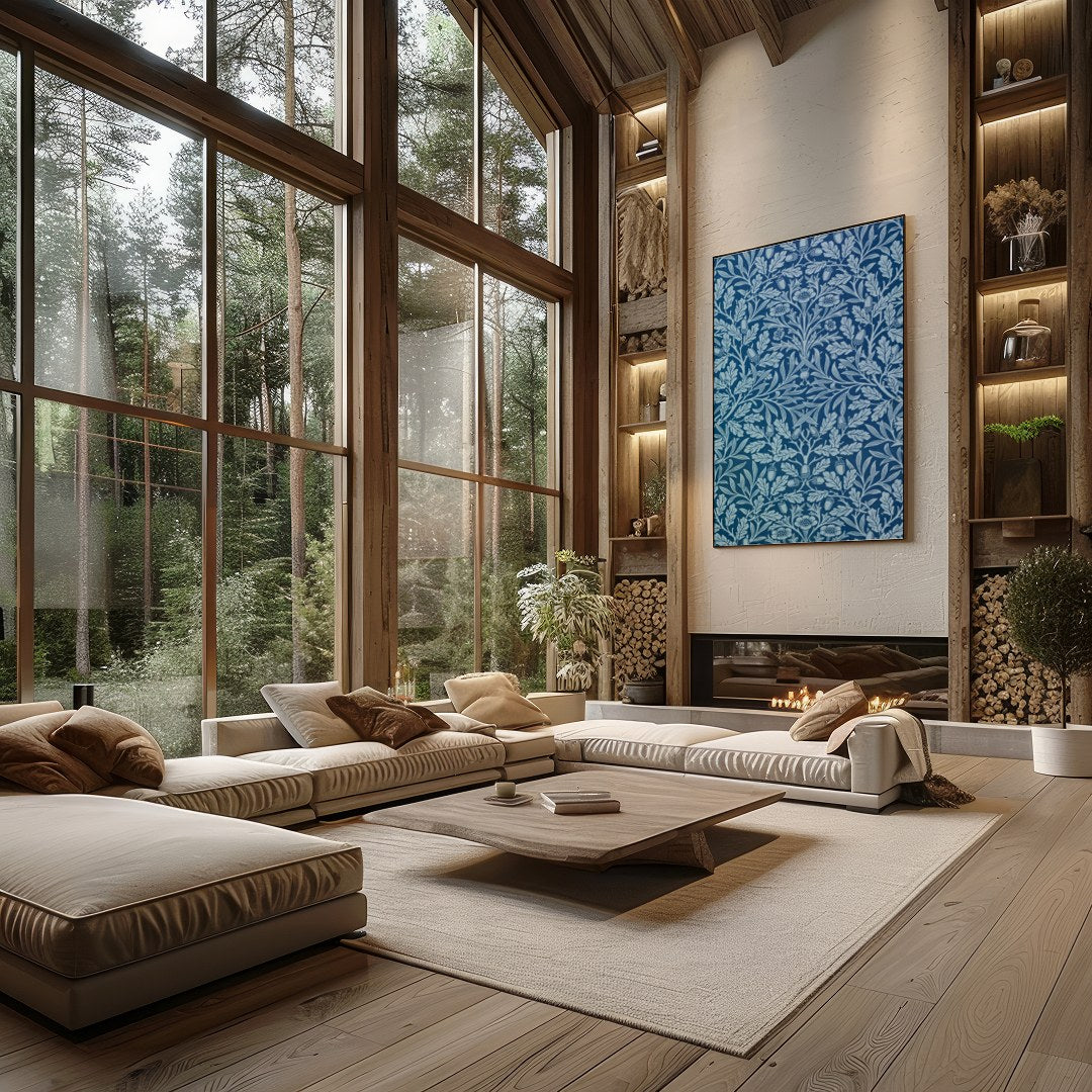 This exquisite artwork showcases an intricate botanical design against a rich ocean blue backdrop. for Living Room