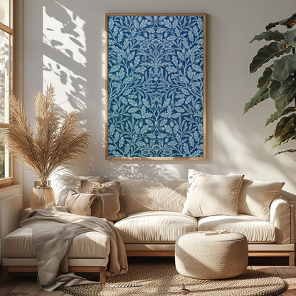 This exquisite artwork showcases an intricate botanical design against a rich ocean blue backdrop. for Sitting Area