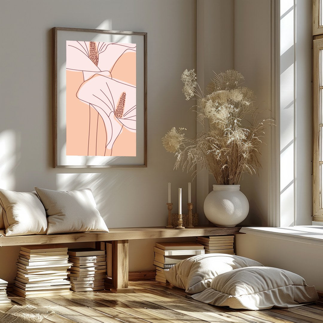 Capture the graceful elegance of nature with this minimalist artwork featuring a pair of calla for abode