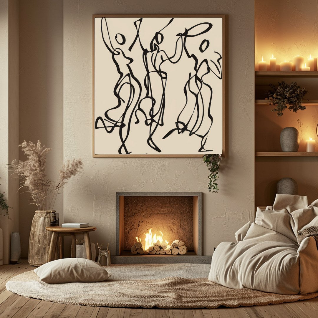Capture the essence of movement with this abstract artwork of flowing silhouettes, perfect for art for Hall