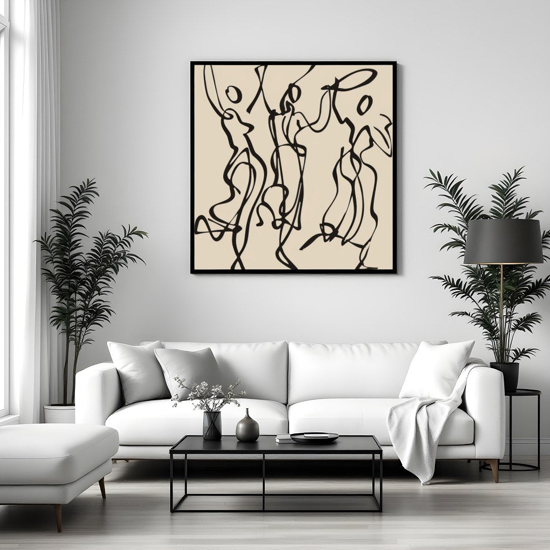 Capture the essence of movement with this abstract artwork of flowing silhouettes, perfect for art for Sitting Area