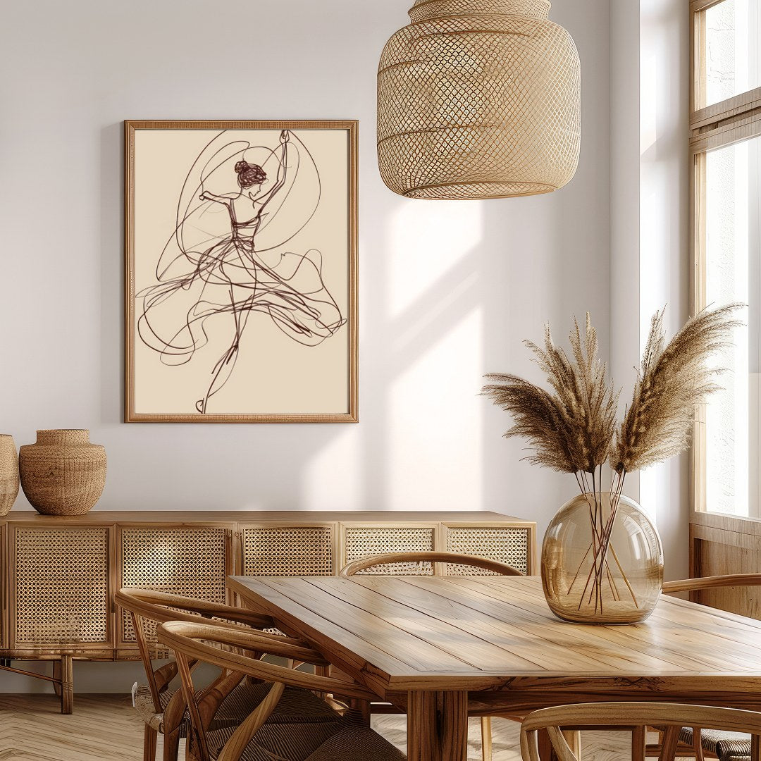 This captivating artwork features a graceful abstract sketch of a dancer, evoking a sense of fluid for Extra Kitchen