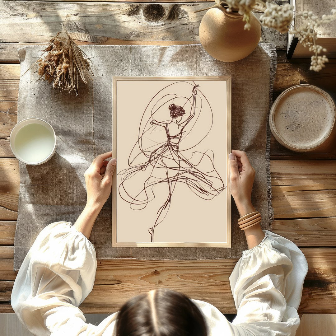 This captivating artwork features a graceful abstract sketch of a dancer, evoking a sense of fluid for Kitchen