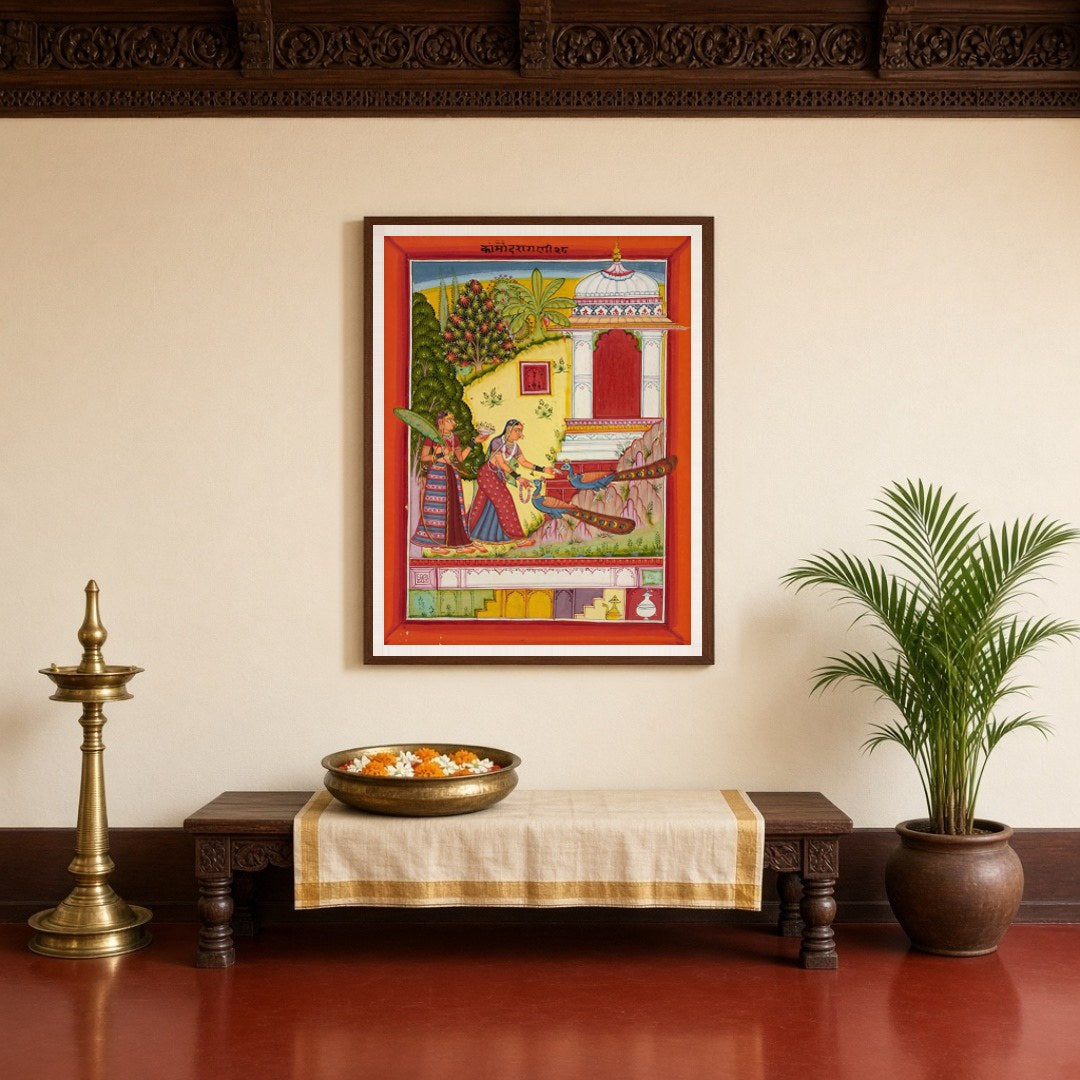 Immerse yourself in the splendor of Indo-Mughal art with this exquisite depiction of a richly for Entrance