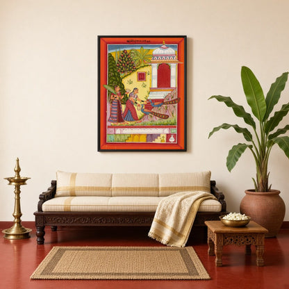 Immerse yourself in the splendor of Indo-Mughal art with this exquisite depiction of a richly for Living Room