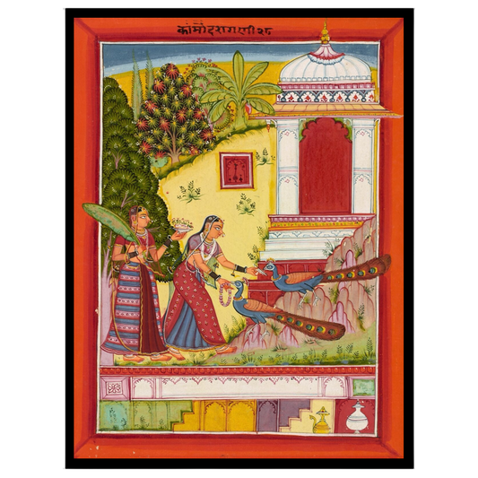 Immerse yourself in the splendor of Indo-Mughal art with this exquisite depiction of a richly for room