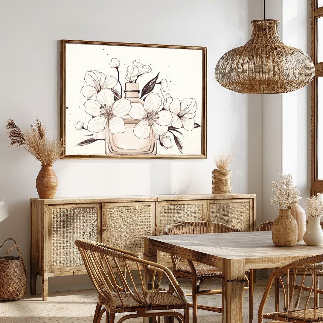 Elevate your space with 'Elegant Floral Essence,' a sophisticated piece that captures the delicate for Dining