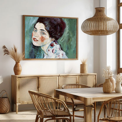 This exquisite artwork captures the serene beauty of a woman lost in contemplation. The gentle for Dining