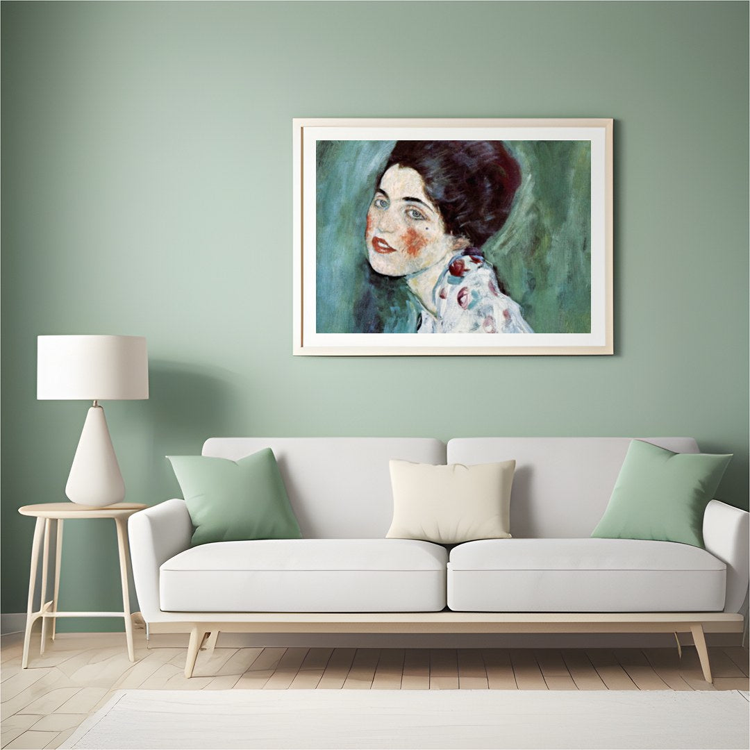 This exquisite artwork captures the serene beauty of a woman lost in contemplation. The gentle for Hall