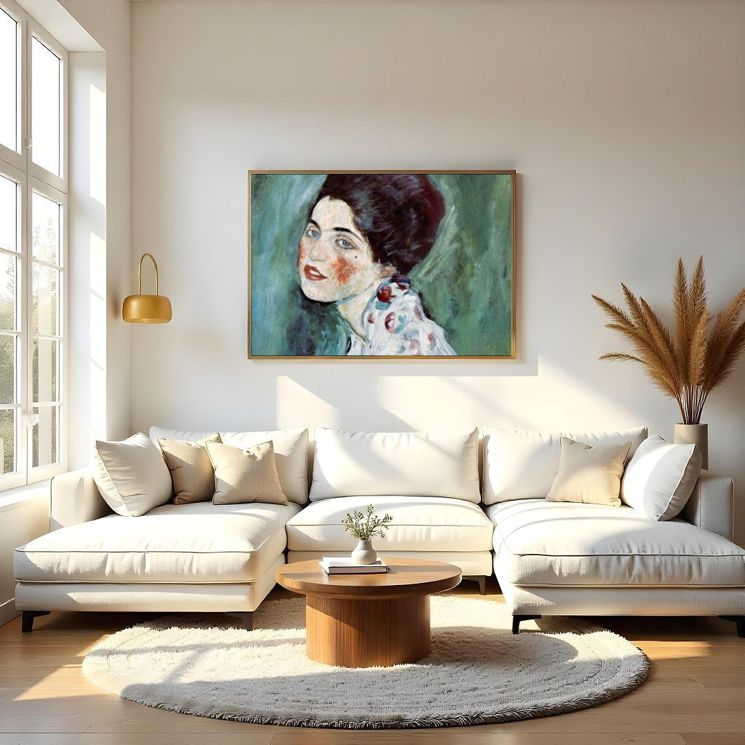 This exquisite artwork captures the serene beauty of a woman lost in contemplation. The gentle for Living Room