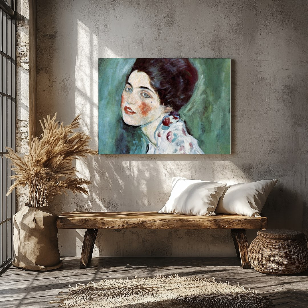 This exquisite artwork captures the serene beauty of a woman lost in contemplation. The gentle for Veranda