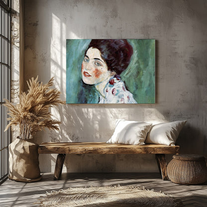 This exquisite artwork captures the serene beauty of a woman lost in contemplation. The gentle for Veranda