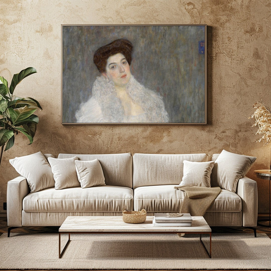 This exquisite piece features a poised woman draped in a luxurious white shawl, exuding a timeless for Family Room