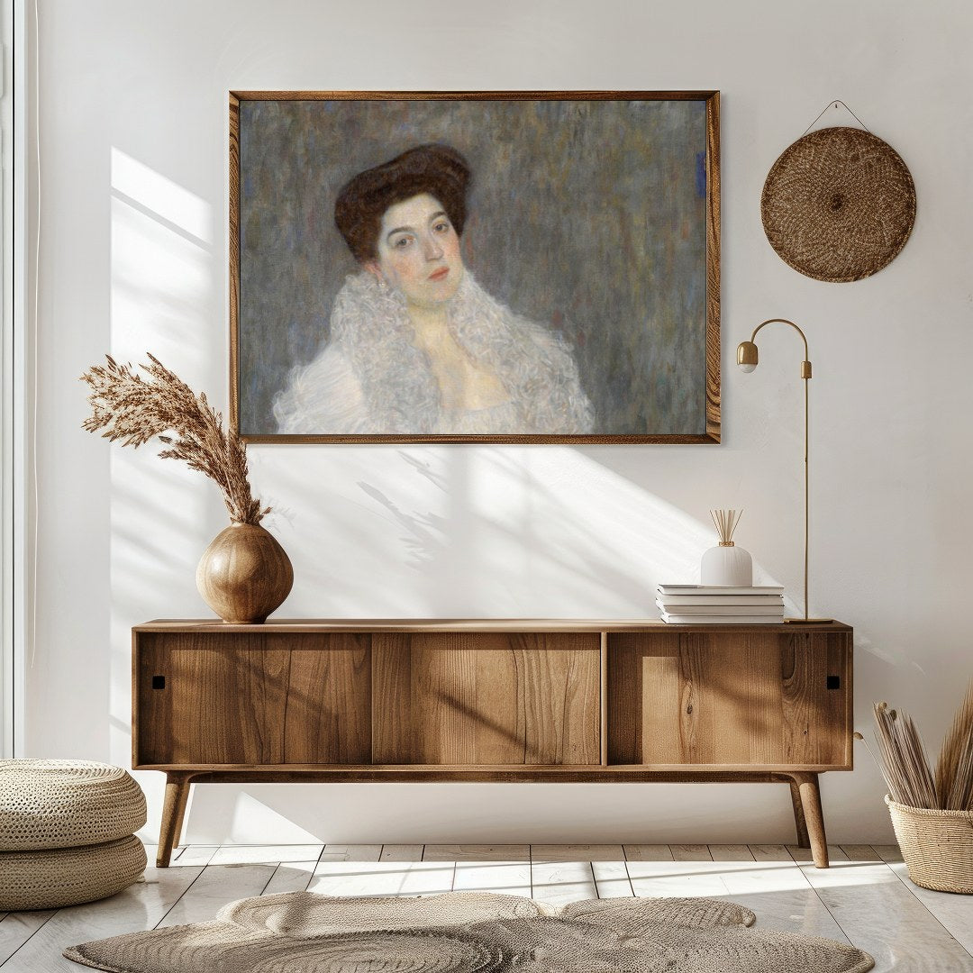 This exquisite piece features a poised woman draped in a luxurious white shawl, exuding a timeless for Sitting Area