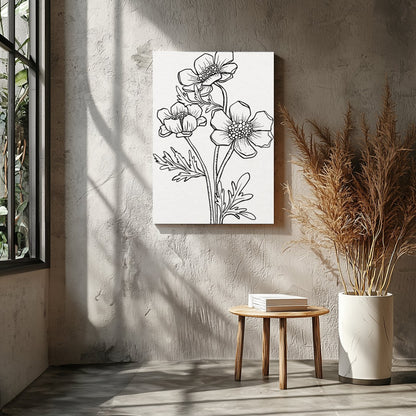 This exquisite line art print features a delicate floral sketch, embodying simplicity and elegance. for Entrance