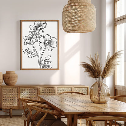 This exquisite line art print features a delicate floral sketch, embodying simplicity and elegance. for Extra Kitchen