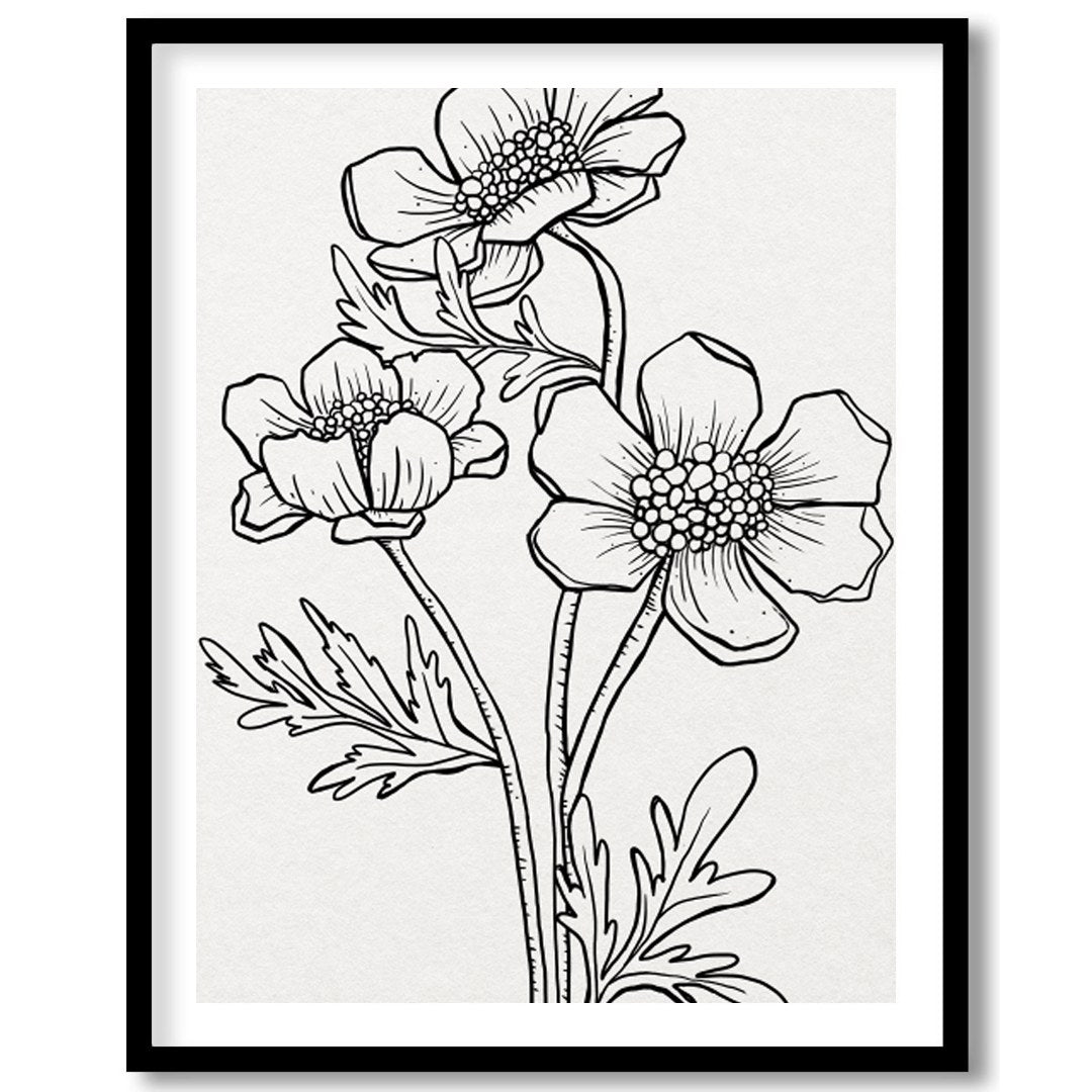 This exquisite line art print features a delicate floral sketch, embodying simplicity and elegance. for living-space