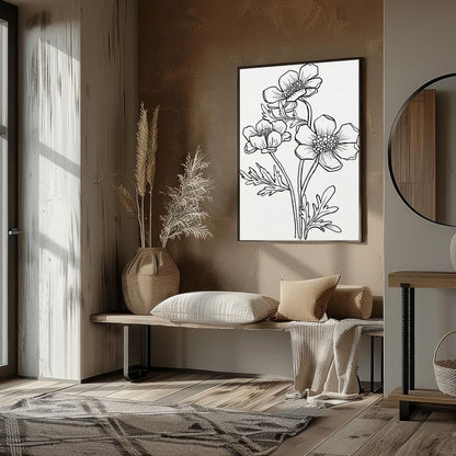This exquisite line art print features a delicate floral sketch, embodying simplicity and elegance. for nook