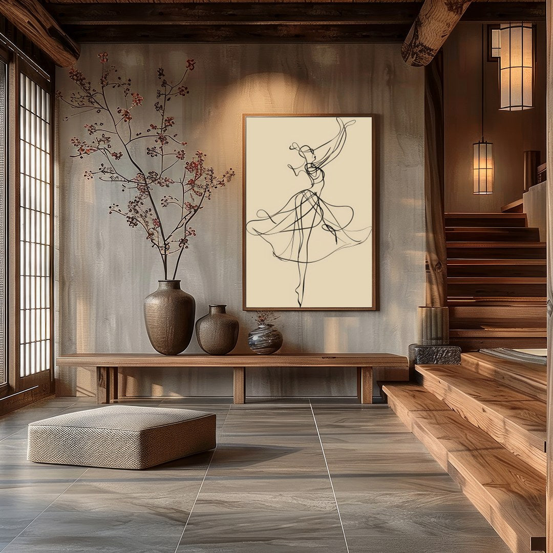 This captivating piece of wall art features an exquisite linework representation of a dancer in for Hall