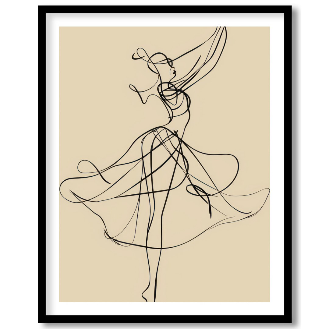 This captivating piece of wall art features an exquisite linework representation of a dancer in for hallway