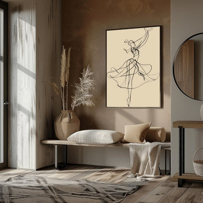 This captivating piece of wall art features an exquisite linework representation of a dancer in for residence