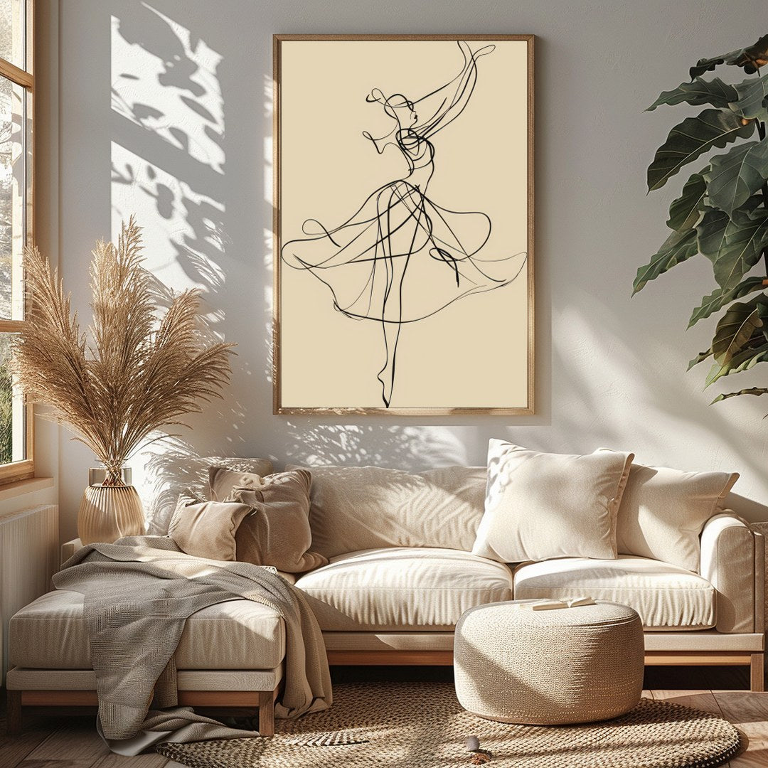 This captivating piece of wall art features an exquisite linework representation of a dancer in for Sitting Area