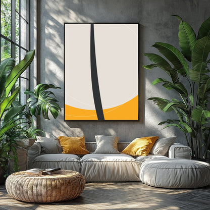This striking piece features a bold, minimalist floral silhouette set against a vibrant orange for Balcony