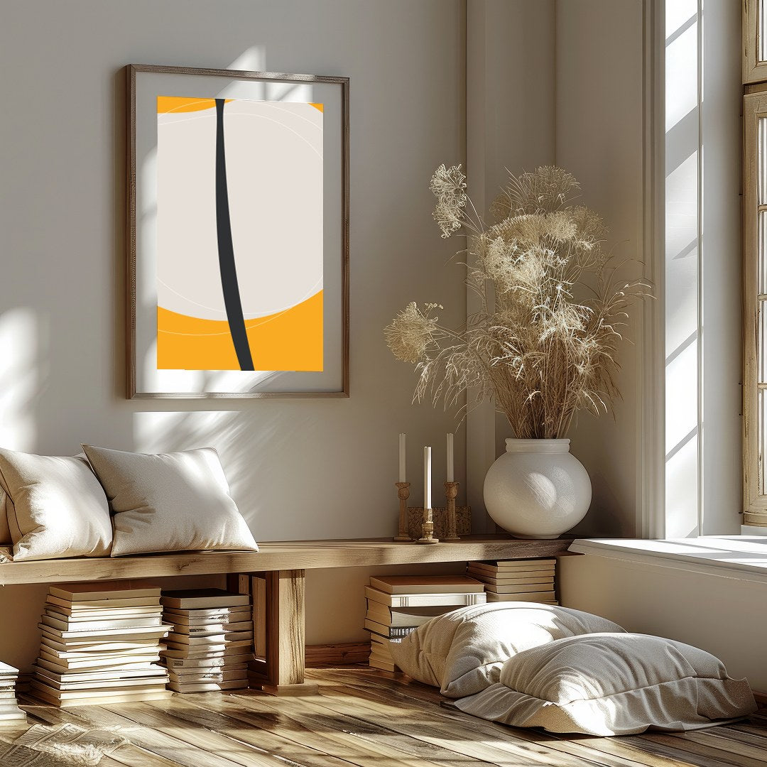 This striking piece features a bold, minimalist floral silhouette set against a vibrant orange for bedroom