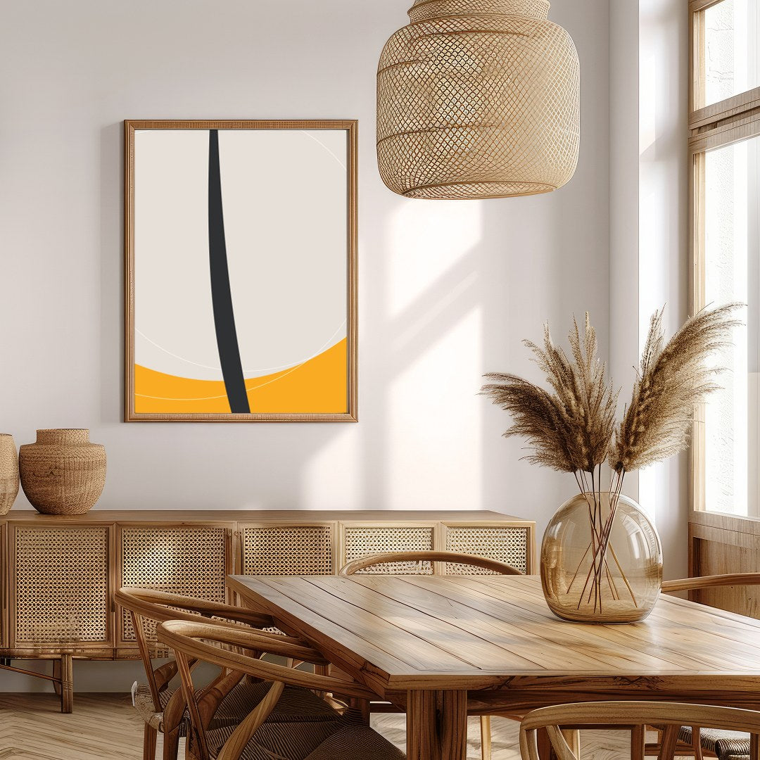 This striking piece features a bold, minimalist floral silhouette set against a vibrant orange for Extra Kitchen