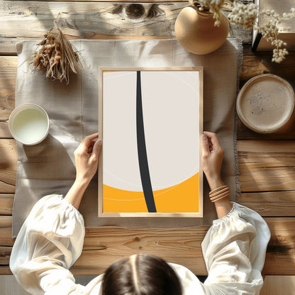 This striking piece features a bold, minimalist floral silhouette set against a vibrant orange for Kitchen