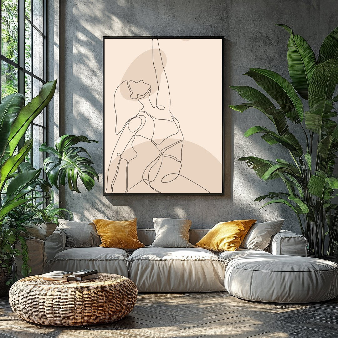 Embrace the serene elegance of this minimalist line art featuring a woman in a graceful yoga pose. for Balcony