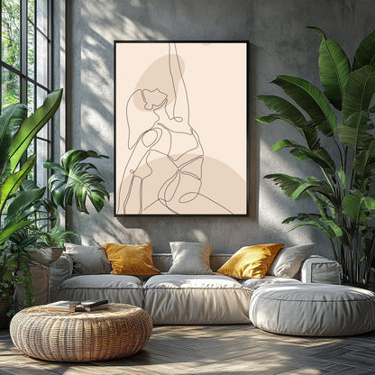 Embrace the serene elegance of this minimalist line art featuring a woman in a graceful yoga pose. for Balcony