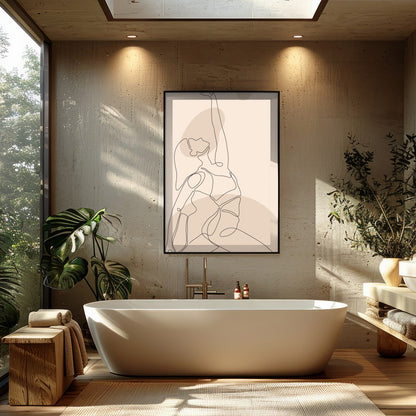 Embrace the serene elegance of this minimalist line art featuring a woman in a graceful yoga pose. for Bathroom